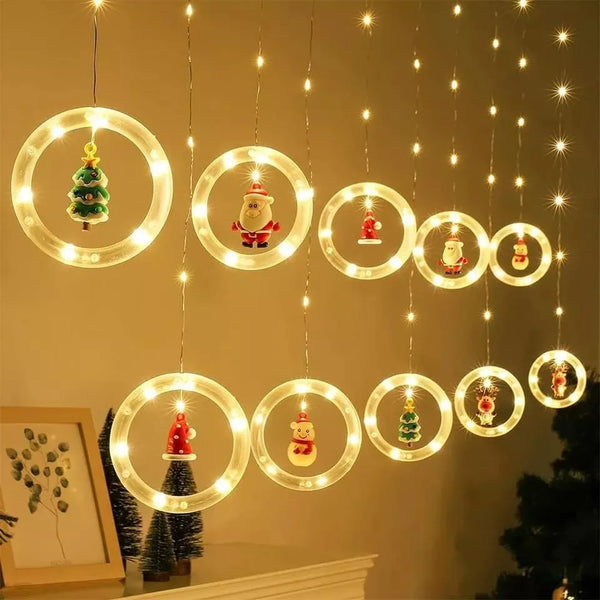 Cortina LED Cálida De Aros navideños