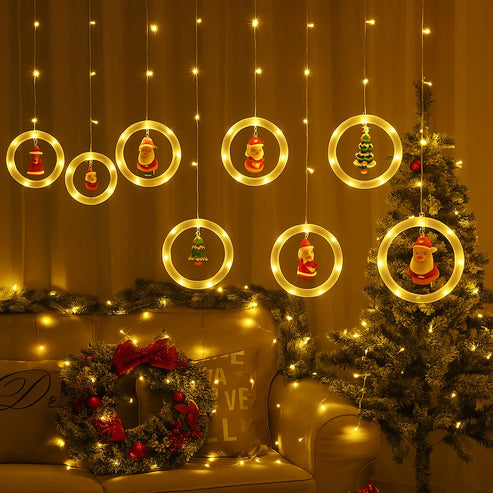 Cortina LED Cálida De Aros navideños