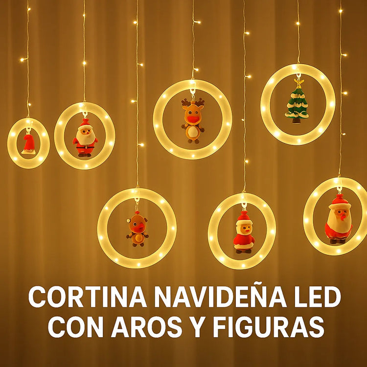 Cortina LED Cálida De Aros navideños