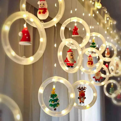 Cortina LED Cálida De Aros navideños